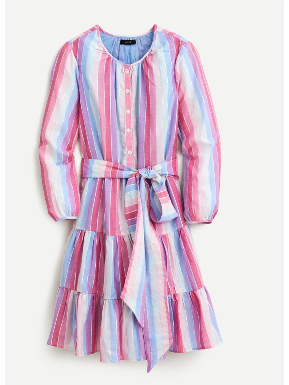 J Crew Dress Striped Pastel Belted Buttom Front Dress MT tall preppy chic